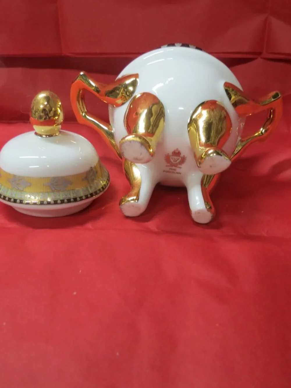 Vintage Porcelain Sugar & Creamer White w Gold & Black Tulips Czechoslovakia?